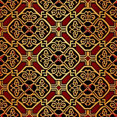 Chinese traditional festive patterns, geometric shapes, 3D, in red and gold