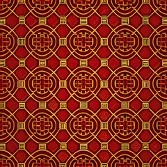 Chinese traditional festive patterns, geometric shapes, 3D, in red and gold