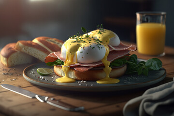 Fototapeta na wymiar Delicious Eggs Benedict Served Hot and Tasty for Breakfast (Generative AI)