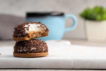 Sweet marshmallow biscuits on the table