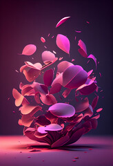 Trendy levitation of flowers and petals. Spring concept background. Generated Ai.
