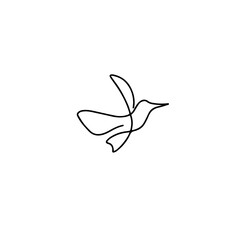 Line drawing hummingbird tattoo. Vector illustration. Free single line drawing. Outline drawing of flying bird silhouette, one line continuous art. Hummingbird outline drawn.