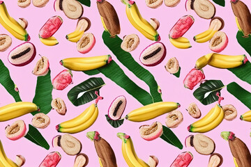 Bananas and flowers knolling illustration pattern