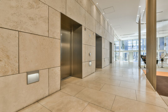 Spacious hall with elevator in hotel