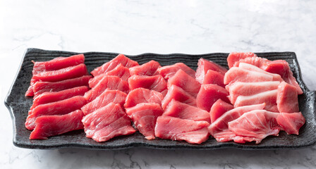 Sashimi of tuna in various parts	