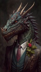 Fototapeta premium Portrait of a Fantastic Dragon in a Business Suit, Ready for Action. GENERATED AI.
