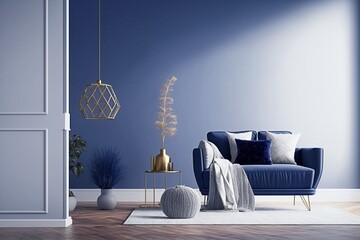Modern Minimalist Living Room with Blue Color Scheme