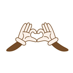 Cute cartoon hands with heart gesture. The concept of love and valentine's day
