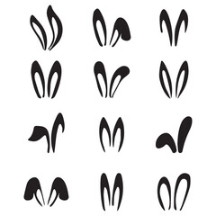 Cute Rabbit ears silhouettes set. Photo editor, booth, video chat app black isolated cliparts