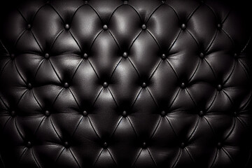 Black leather upholstery with buttons, wrinkled, texture background. Generative AI