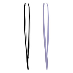 Metal eyebrow tweezers. Hair removal, eyebrow correction tool, vector.