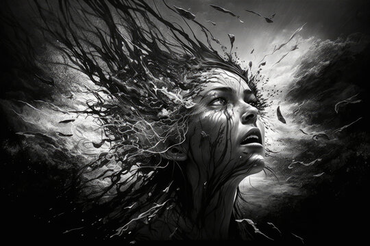 Depression, mental state of mind. Generative AI.