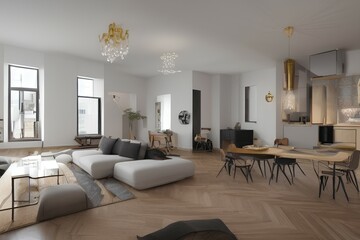 Naklejka na ściany i meble Loft apartment with stylish gold decorations - generative ai