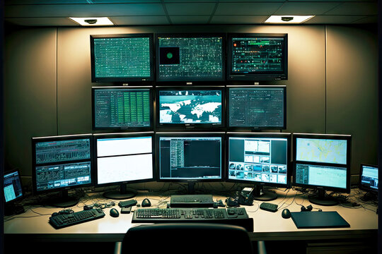 Large Computer Screen And Monitor In Monitor Surveillance Room , Generative Ai