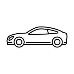 Car icon. Sports racing vehicles. Black contour linear silhouette. Side view. Editable strokes. Vector simple flat graphic illustration. Isolated object on a white background. Isolate.