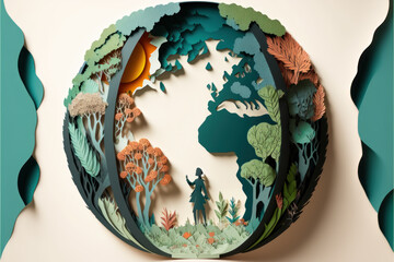 Planeta 3d tallado efecto papel manualidades naturaleza sostenibilidad, planeta verde ecologismo, creado con IA generativa