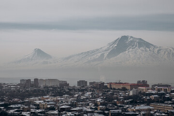 Mount Ararat on the background of the city of Yerevan
