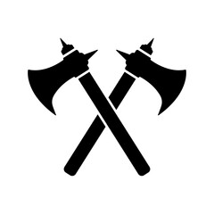 Crossed axes icon. Black silhouette. Front side view. Vector simple flat graphic illustration. Isolated object on a white background. Isolate.