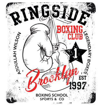 handmade illustration vector sketch athletics boxing gloves logo with wording for apparel