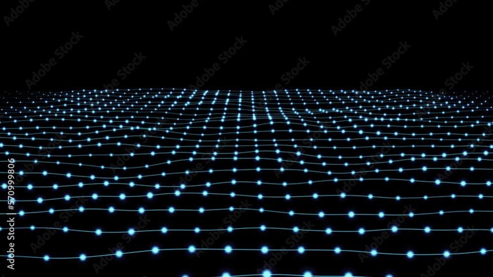 Poster abstract blue shiny glowing lines rays of energy and magical waves from particles and dots, abstract