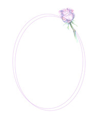 oval frame with a watercolor image of a purple rose
