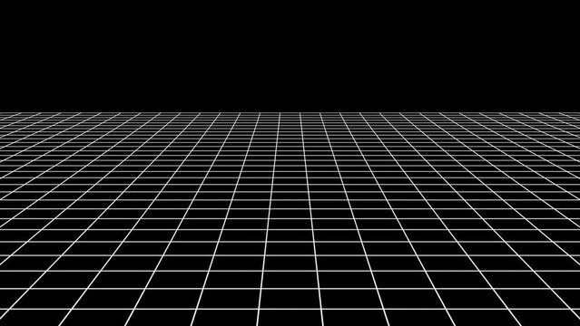 Technology wireframe landscape. Perspective grid. Digital space. White mesh on a black background. 60 fps 3D rendering