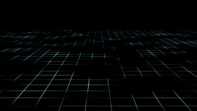 Technology wireframe landscape. Perspective grid. Digital space. Colorful mesh on a black background. 60 fps 3D rendering
