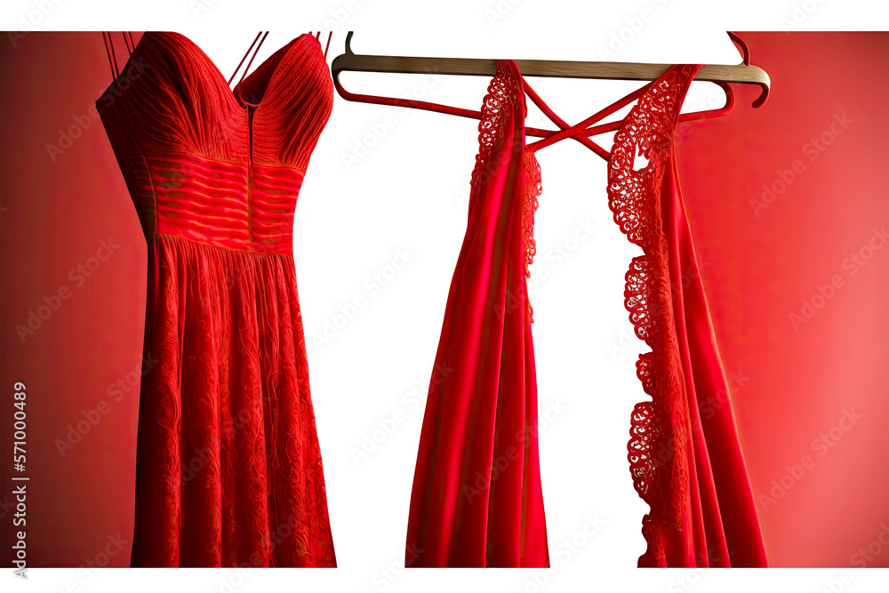 Canvas Prints romantic red dress on a hanger in the store isolated on white background generative ai