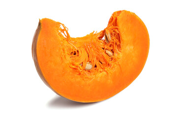 Slice of ripe orange pumpkin isolated on white, healthy eating concept
