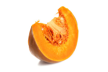 Slice of ripe orange pumpkin isolated on white, healthy eating concept