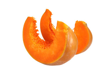 Slices of ripe orange juicy pumpkin isolated on white