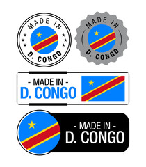 Set of Made in Democratic Republic of Congo labels, logo, Democratic Republic of Congo Flag, Democratic Republic of Congo Product Emblem