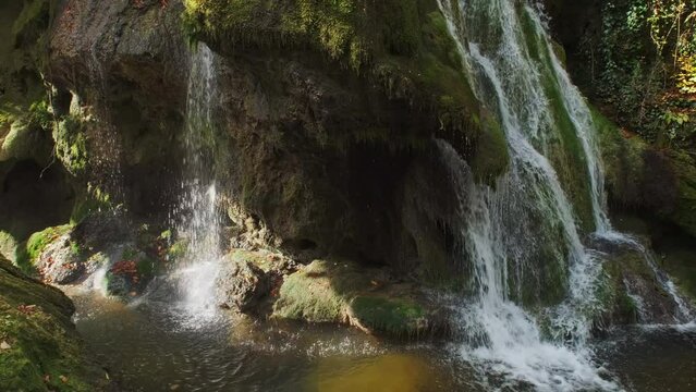 Bigar waterfall and autumn foliage, Romania, 4k