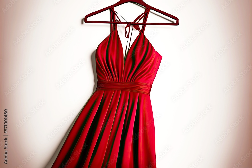 Wall mural red dress on a hanger in the store isolated on white background, generative ai