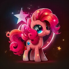 My little pony pinkie pie with glitter and stars. Invitation card. Generative AI