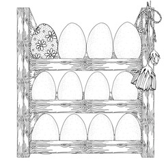 Easter eggs. Pattern for coloring book. Hand-drawn decorative elements in vector. Black and white pattern. Zentangle