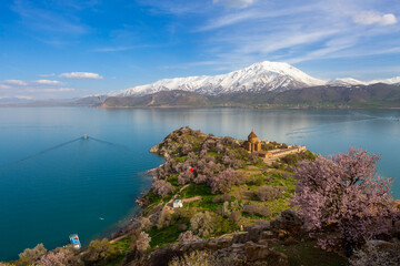Akdamar Island in Van Lake. The Armenian Cathedral Church of the Holy Cross - Akdamar, Turkey