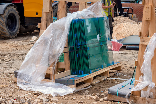 Glass for windows delivered to construction site