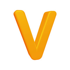 Orange alphabet letter v in 3d render