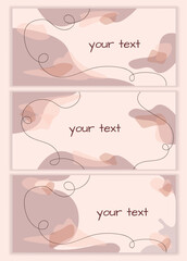 Set of vector background and frame template with place for text in simple modern style. Hand drawn wedding invitation or greeting cards, social media wallpaper.