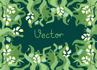 Vector illustration background with empty space for text from summer plants and flowers in simple modern style for poster, greeting cards and advertising