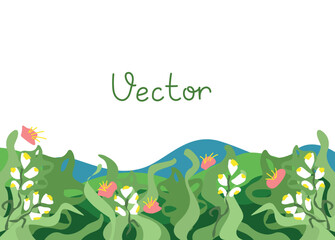 Vector illustration background with empty space for text from summer plants and flowers in simple modern style for poster, greeting cards and advertising