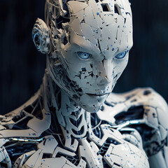 Fototapeta na wymiar Futuristic humanoid robot in intimidating pose Generative AI technology