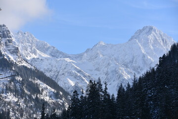 Tatry Wysokie, góry, zima, TANAP, góra, śnieg, krajobraz, niebo, narciarski, lodu, panorama, przeziębienie, wysoki, panoramiczne, blękit - obrazy, fototapety, plakaty