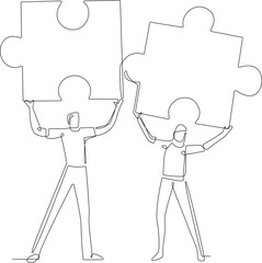 Jigsaw puzzle, growth ide, growth mind site, simple continuous line, minimalist jigsaw concept, design graphic, black and white design.