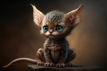 Cute baby cat bat creature monster with big eyes Generative AI