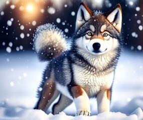 Puppy on Snow, Generative AI Illustration