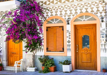 Gordijnen Most beautiful villages of Greece - unique traditional  Pyrgi in Chios island known as the "painted village" © Freesurf