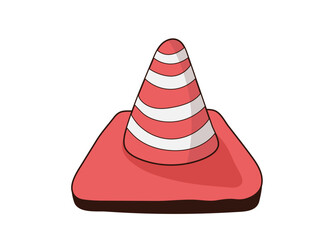 Road cone orange and striped. Traffic cone as sign of construction work or car acciden isolated on white backgroundt. Concepts of caution, barriers and obstacles. Vector illustration.