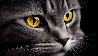 Tier Color-Key-Effekt: Schwarz-weiß Foto von einer Katze mit gelben Augen - Generative Ai